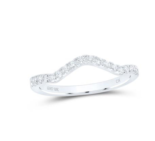 10K WHITE GOLD ROUND DIAMOND WEDDING CURVED ENHANCER BAND 1/5 CTTW