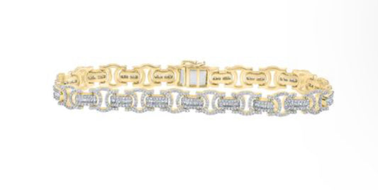 10K YELLOW GOLD BAGUETTE DIAMOND LINK BRACELET 3-3/4 CTTW