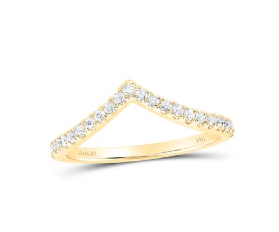 10K YELLOW GOLD ROUND DIAMOND CHEVRON STACKABLE BAND RING 1/5 CTTW