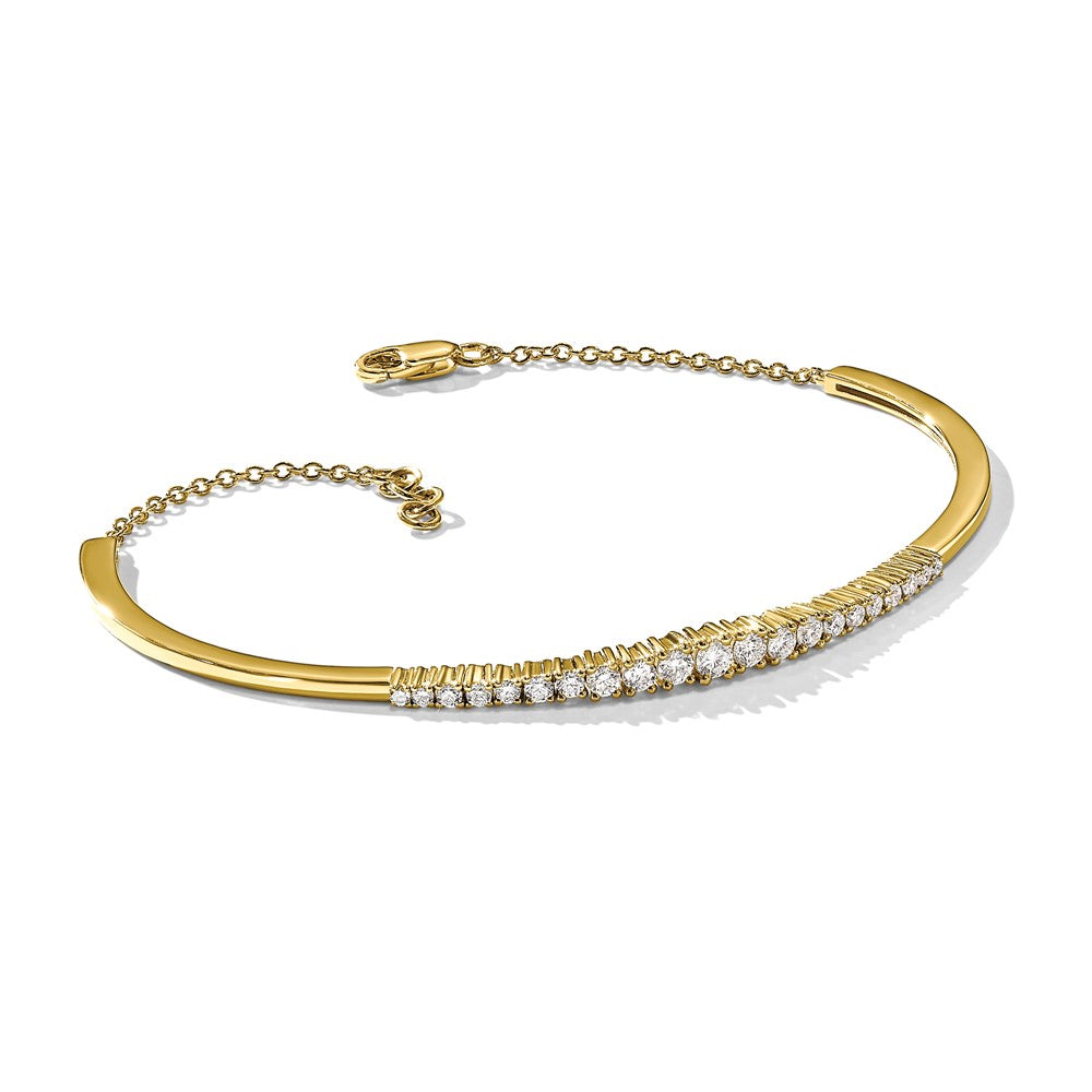 Round lab-grown diamond bangle bracelet in 14K yellow gold