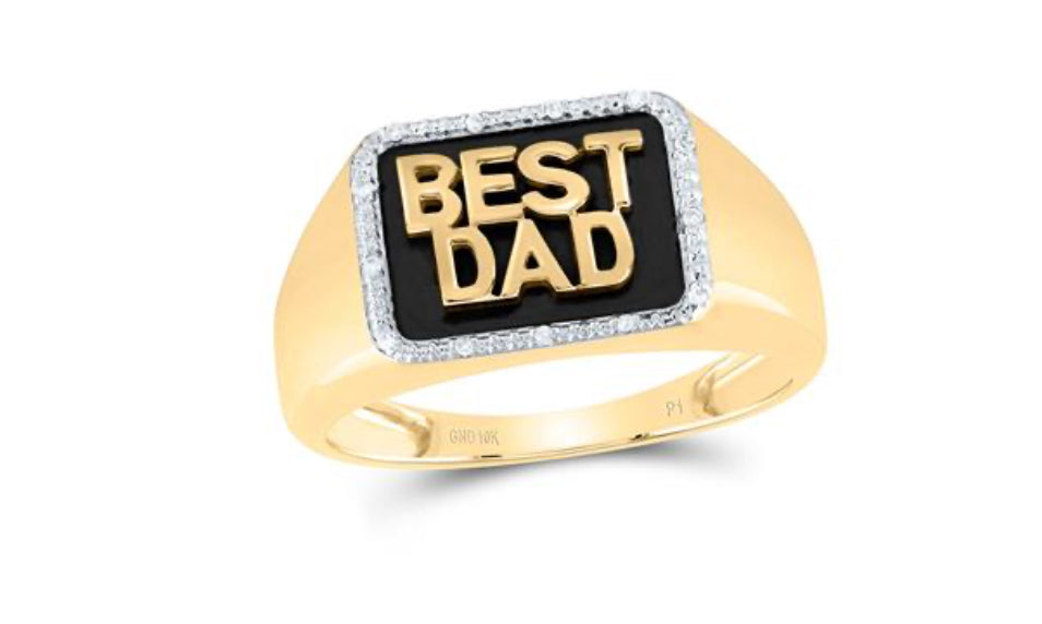 10K YELLOW GOLD ROUND DIAMOND BEST DAD BAND RING 1/20 CTTW