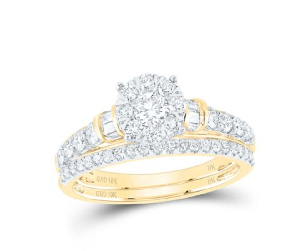 1CTW-DIA NK 1/5CT-CRD BRIDAL SET SINGLE HALO