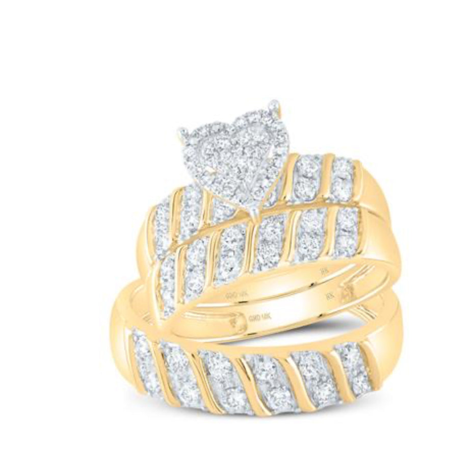 10K YELLOW GOLD ROUND DIAMOND HEART MATCHING NICOLES DREAM COLLECTION WEDDING RING SET 1 CTTW