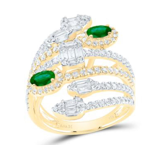 14K YELLOW GOLD OVAL EMERALD DIAMOND SPIRAL FASHION RING 1-3/4 CTTW