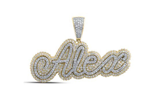 10K TWO-TONE GOLD ROUND DIAMOND ALEX NAME CHARM PENDANT 2 CTTW