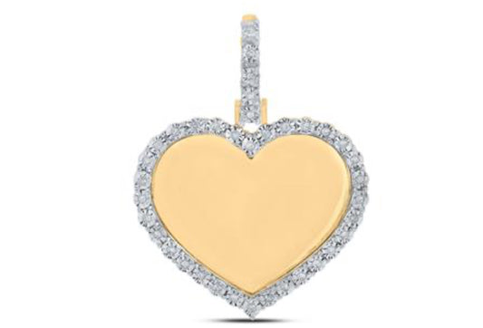 10K YELLOW GOLD ROUND DIAMOND MEMORY HEART CHARM PENDANT 1/10 CTTW