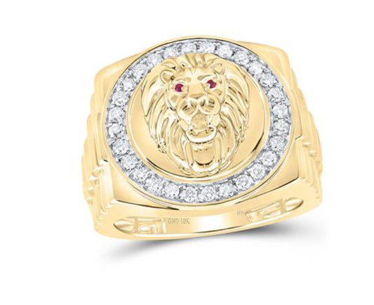 10K YELLOW GOLD ROUND DIAMOND LION FACE CIRCLE RING 1/2 CTTW