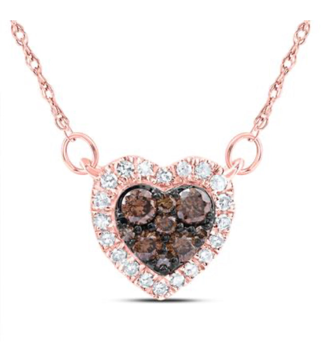 1/3CTW-DIA CN COGNAC NATURAL HEART NECKLACE (18INCH)