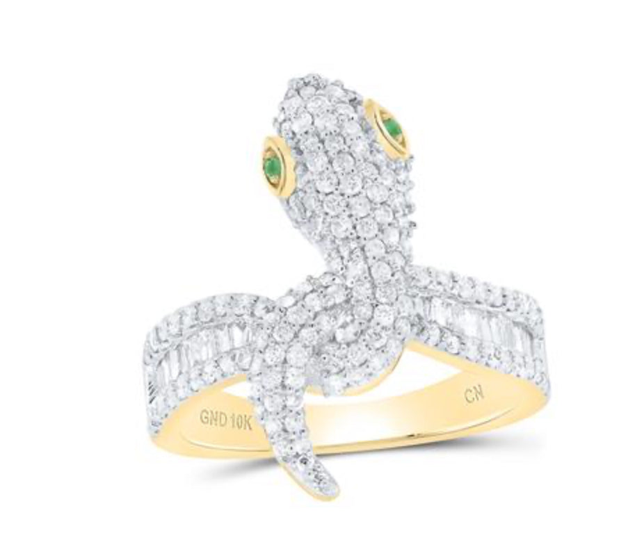 1 CTW-DIA CN 0.01CT RD-EM NAT GEM SNAKE LADIES RING