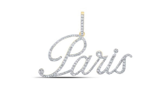 10K YELLOW GOLD ROUND DIAMOND PARIS NAME PENDANT 3/4 CTTW