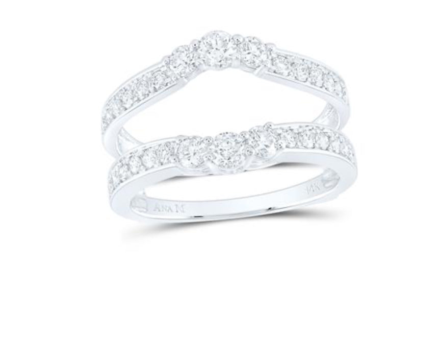 14K WHITE GOLD ROUND DIAMOND WRAP RING GUARD ENHANCER 1 CTTW