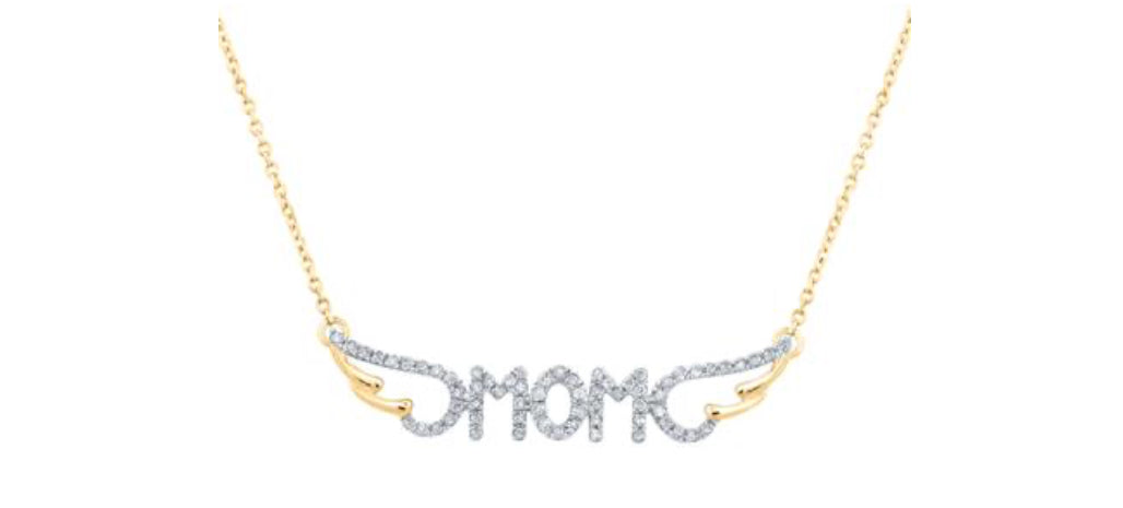 10K YELLOW GOLD ROUND DIAMOND MOM NECKLACE 1/6 CTTW