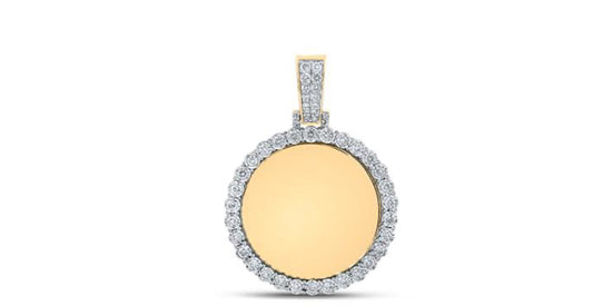 10K YELLOW GOLD ROUND DIAMOND MEMORY CIRCLE MIRROR CHARM PENDANT 3/4 CTTW