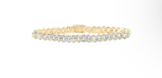 10K YELLOW GOLD ROUND DIAMOND CUBAN LINK BRACELET 3-3/4 CTTW