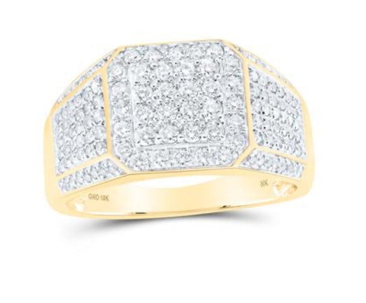 10K YELLOW GOLD ROUND DIAMOND SQUARE RING 1 CTTW