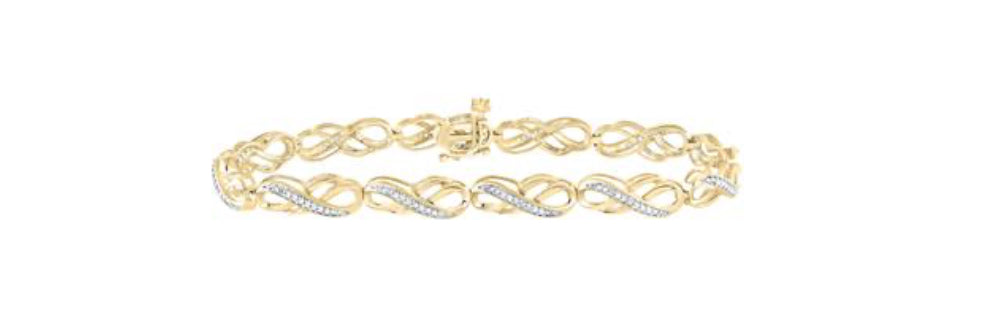 10K YELLOW GOLD ROUND DIAMOND INFINITY BRACELET 1/4 CTTW