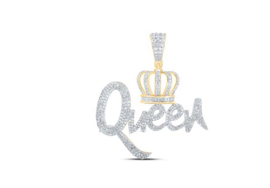 10K YELLOW GOLD ROUND DIAMOND QUEEN CROWN CHARM NICOLES DREAM COLLECTION QUEEN CROWN CHARM PENDANT 1-5/8 CTTW
