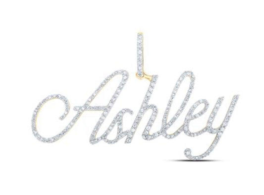 10K YELLOW GOLD ROUND DIAMOND ASHLEY NAME PENDANT 1 CTTW