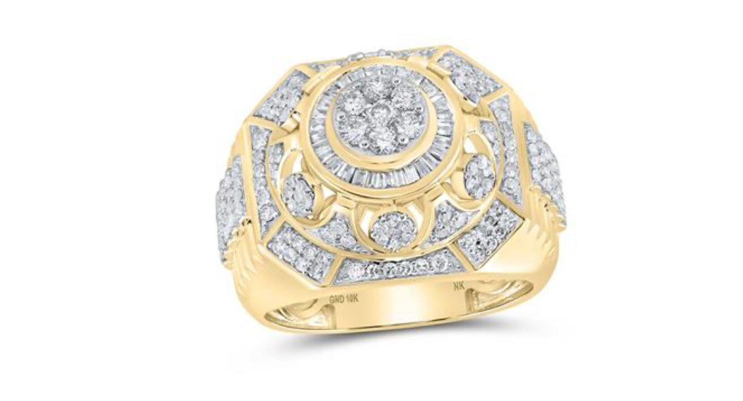 10K YELLOW GOLD ROUND DIAMOND ELEVATED CLUSTER RING 1-1/2 CTTW