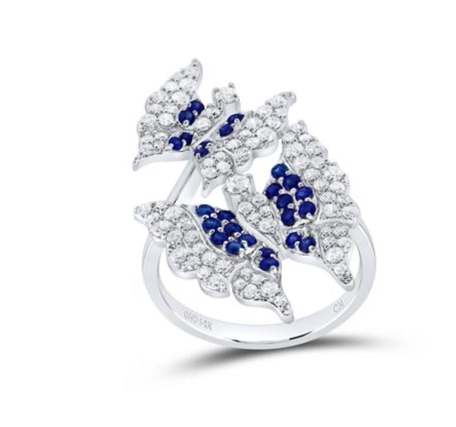 3/4CTW-DIA CN 1/2CT RD-BS NAT GEM BUTTERFLY RING