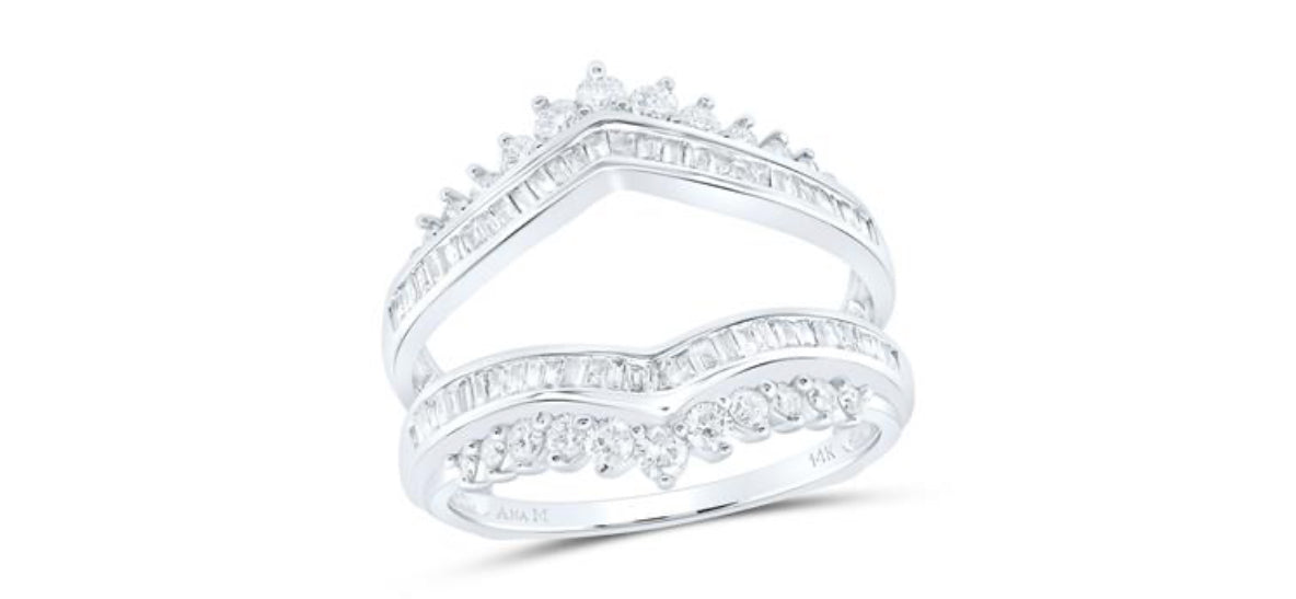 14K WHITE GOLD ROUND DIAMOND WEDDING WRAP RING GUARD ENHANCER 3/4 CTTW