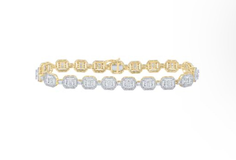 10K YELLOW GOLD BAGUETTE DIAMOND 8.5-INCH LINK BRACELET 4-1/2 CTTW