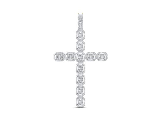 10K YELLOW GOLD BAGUETTE DIAMOND CROSS CHARM PENDANT 2-1/3 CTTW