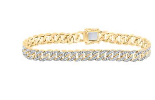 10K YELLOW GOLD ROUND DIAMOND CUBAN LINK BRACELET 1-3/4 CTTW