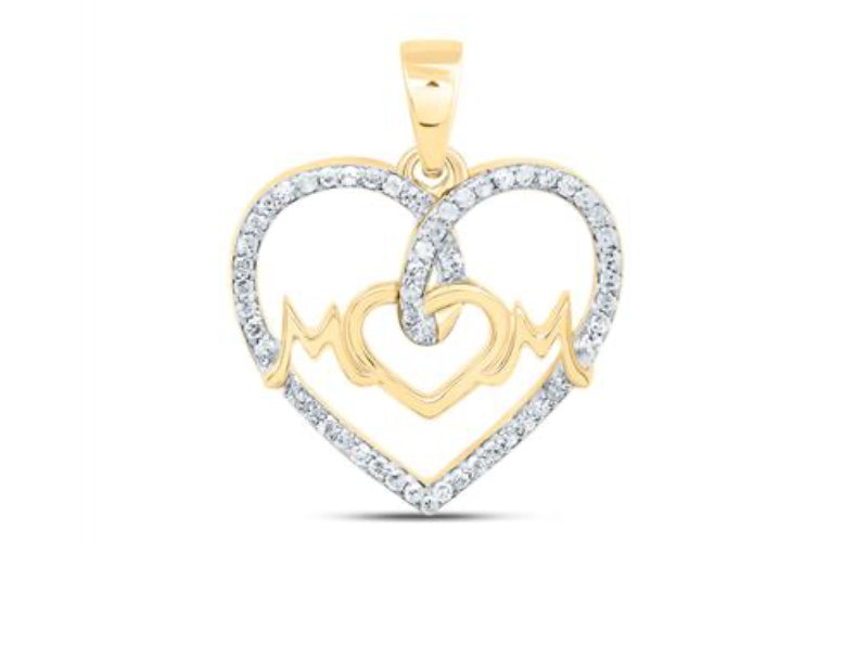 1/6CTW-DIA P1 GIFT "MOM" HEART PENDANT