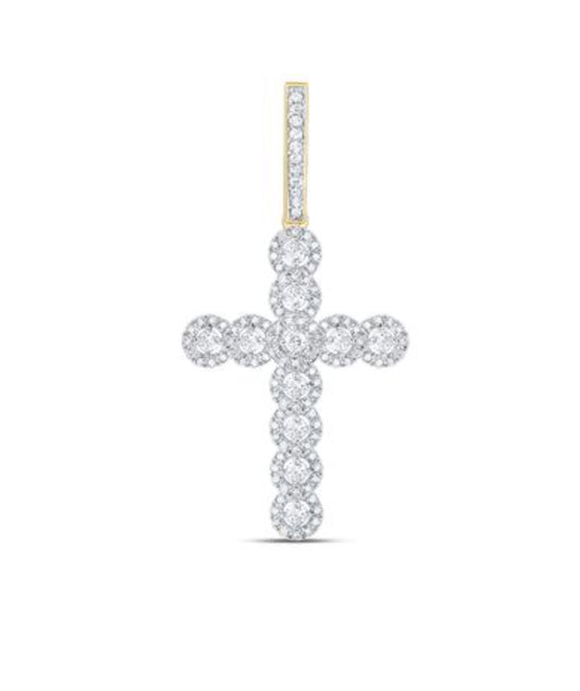 10K YELLOW GOLD ROUND DIAMOND CROSS CHARM PENDANT 3/4 CTTW