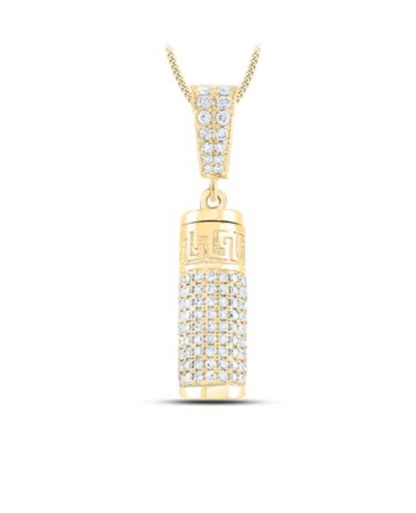 10K YELLOW GOLD ROUND DIAMOND URN CYLINDER CHARM PENDANT 1 CTTW