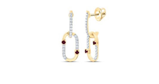 1/6CTW-DIA CN 1/20CT RD-RU NAT GEM PAPER CLIP DANGLING EARRING