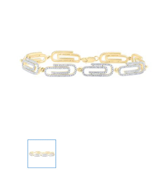 14K YELLOW GOLD ROUND DIAMOND PAPER CLIP FASHION BRACELET 1-7/8 CTTW