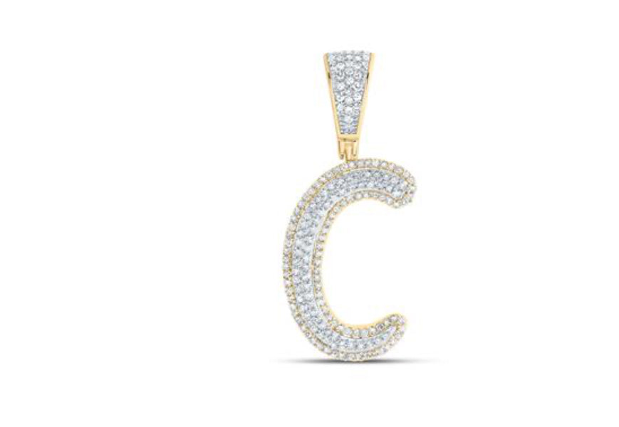 10K TWO-TONE GOLD ROUND DIAMOND C INITIAL LETTER CHARM PENDANT 5/8 CTTW