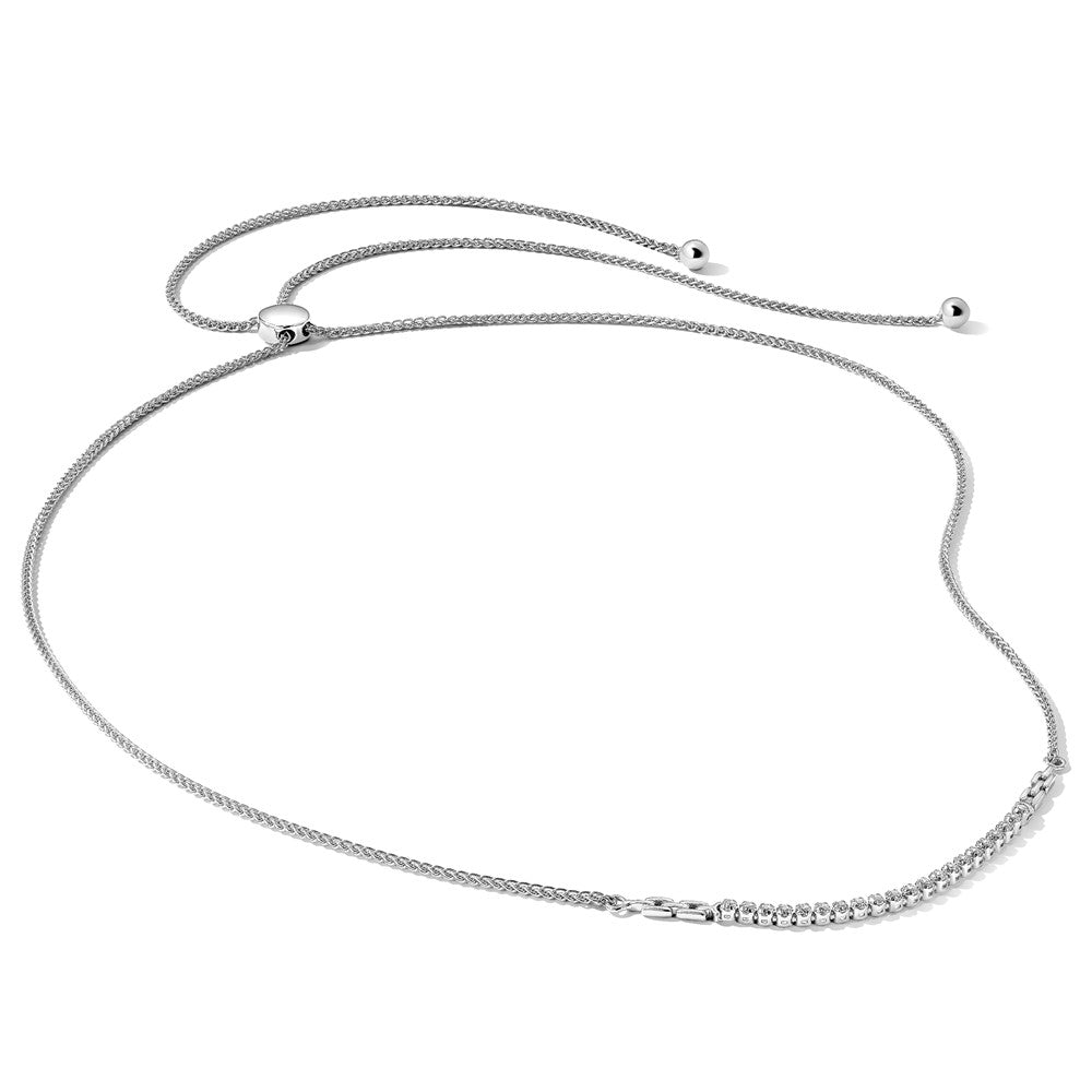 Round lab-grown diamond tennis tennis bolo necklace in 14K white gold
