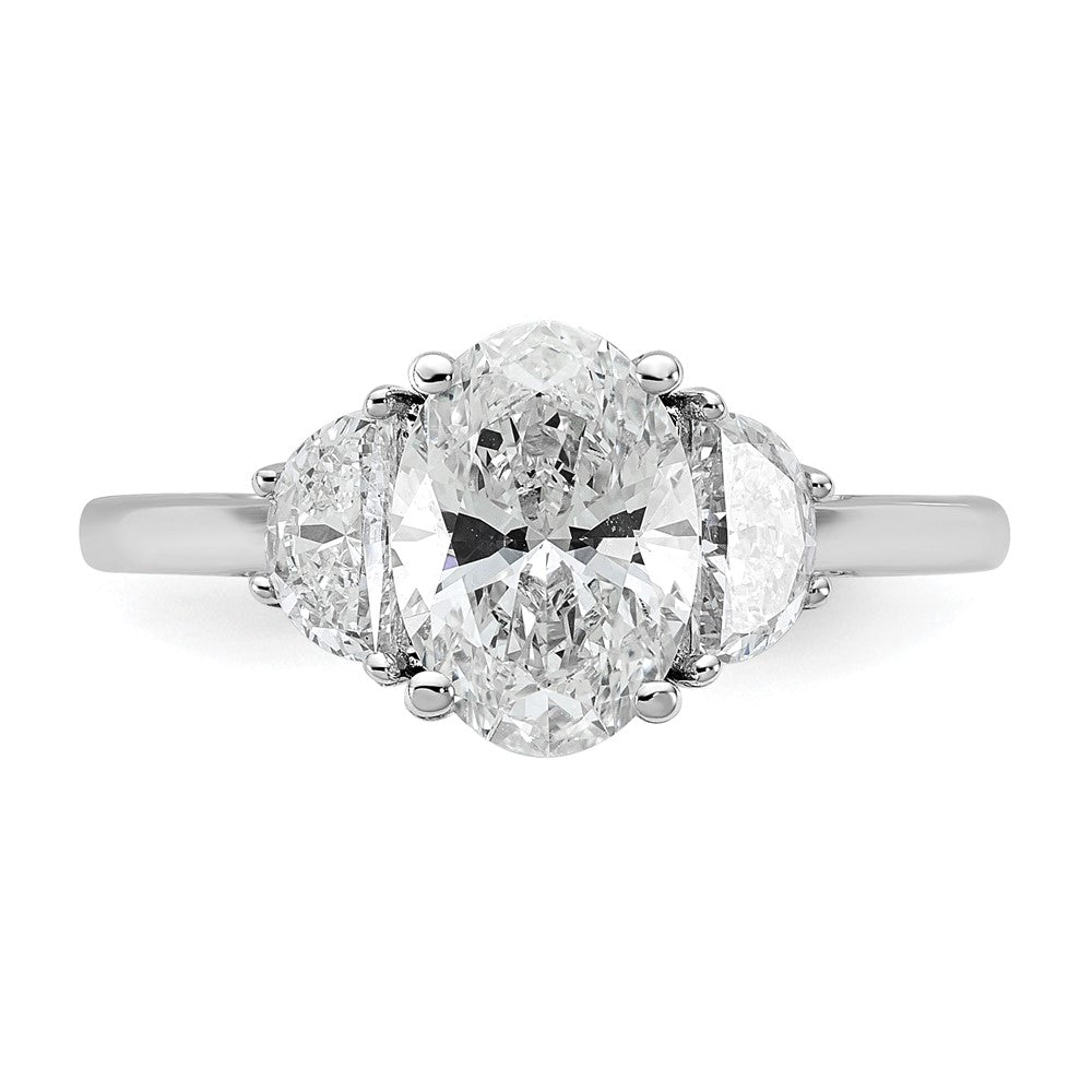 Oval lab-grown diamond three-stone engagement ring in 14K white gold