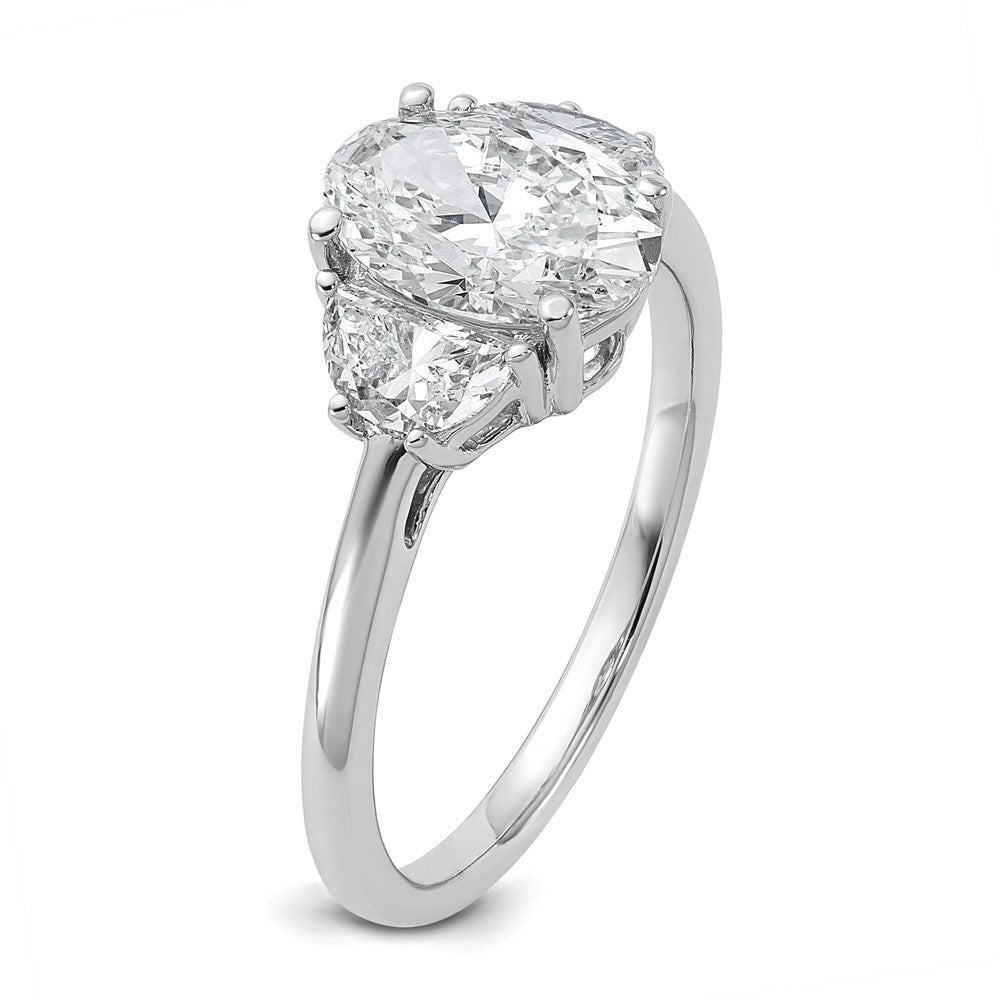 Oval lab-grown diamond three-stone engagement ring in 14K white gold