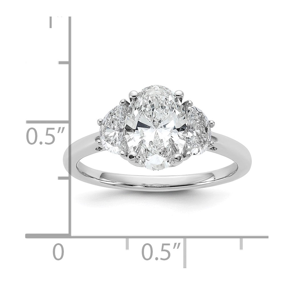 Oval lab-grown diamond three-stone engagement ring in 14K white gold