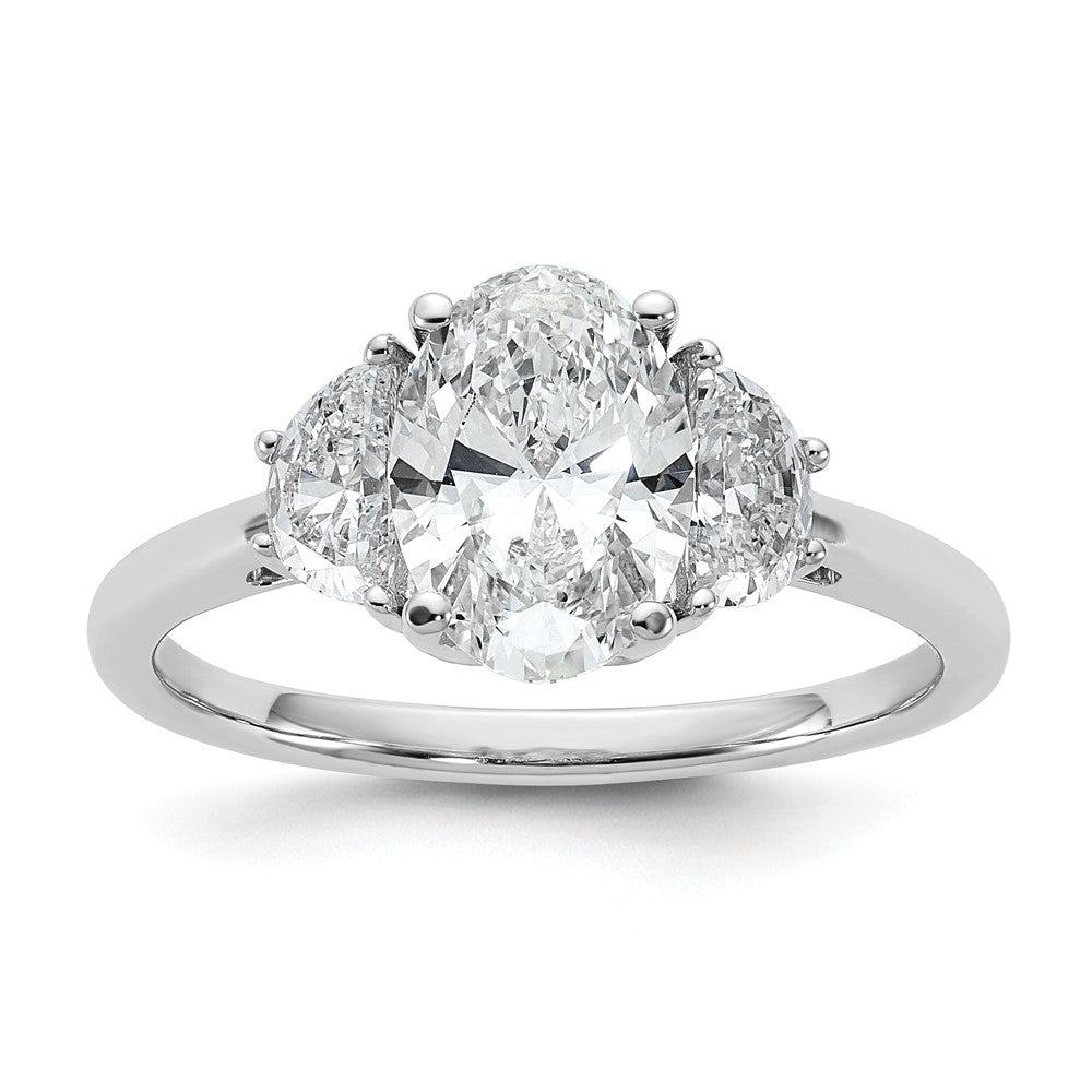 Oval lab-grown diamond three-stone engagement ring in 14K white gold