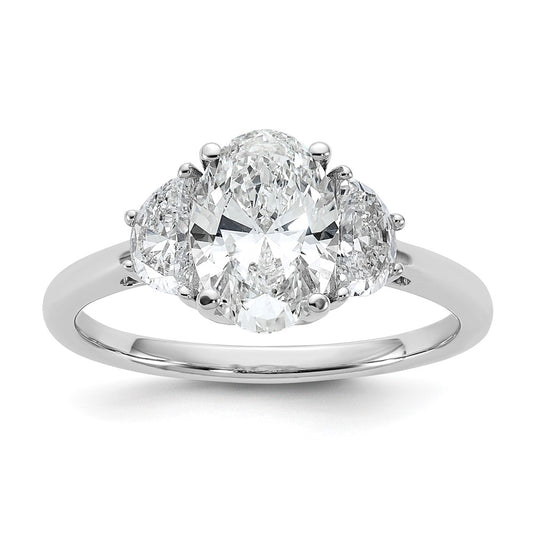 Oval lab-grown diamond three-stone engagement ring in 14K white gold