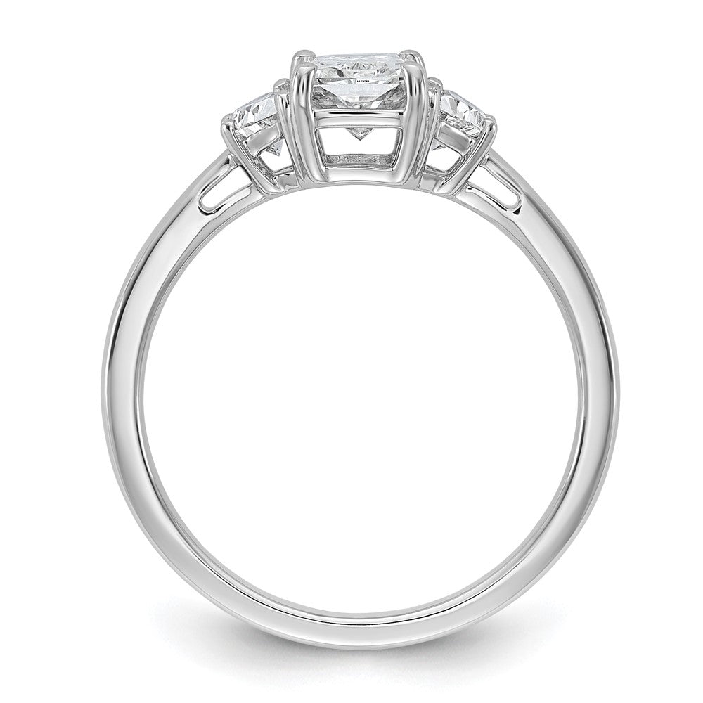 Radiant lab-grown diamond three-stone engagement ring in 14K white gold