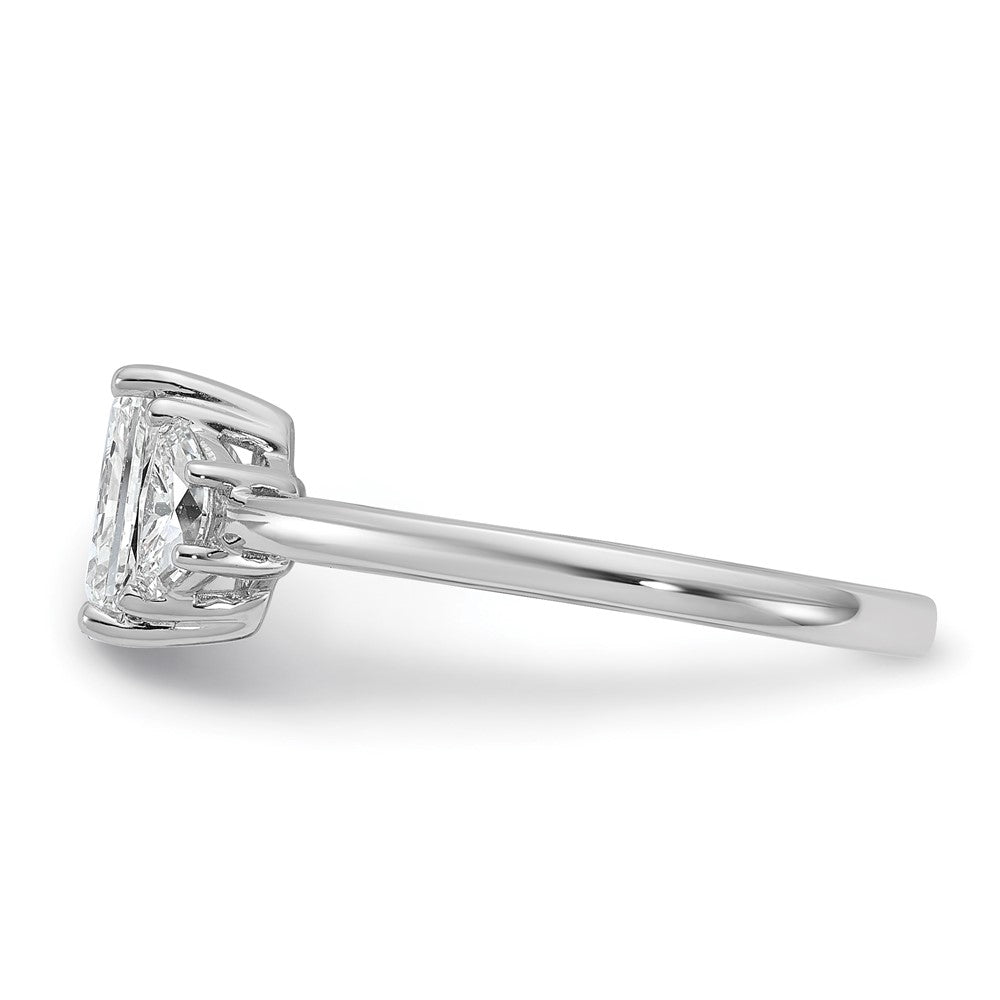 Radiant lab-grown diamond three-stone engagement ring in 14K white gold