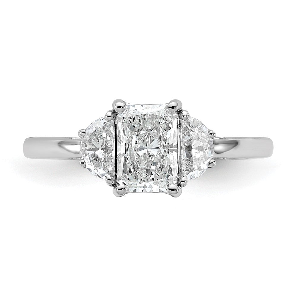 Radiant lab-grown diamond three-stone engagement ring in 14K white gold