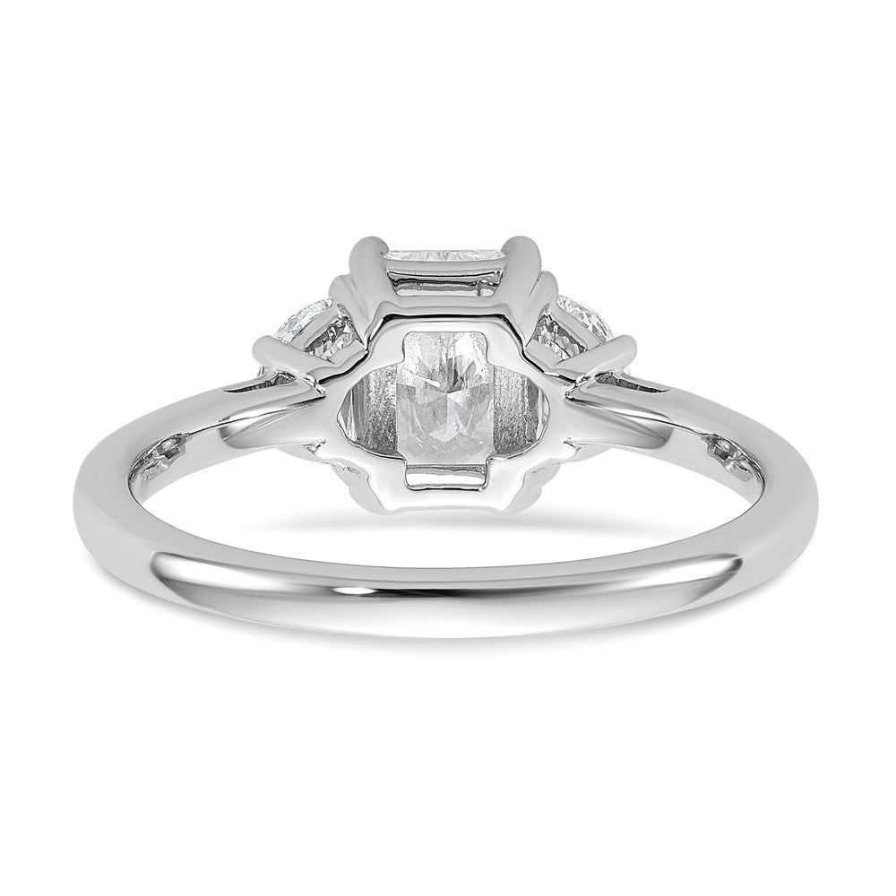 Radiant lab-grown diamond three-stone engagement ring in 14K white gold