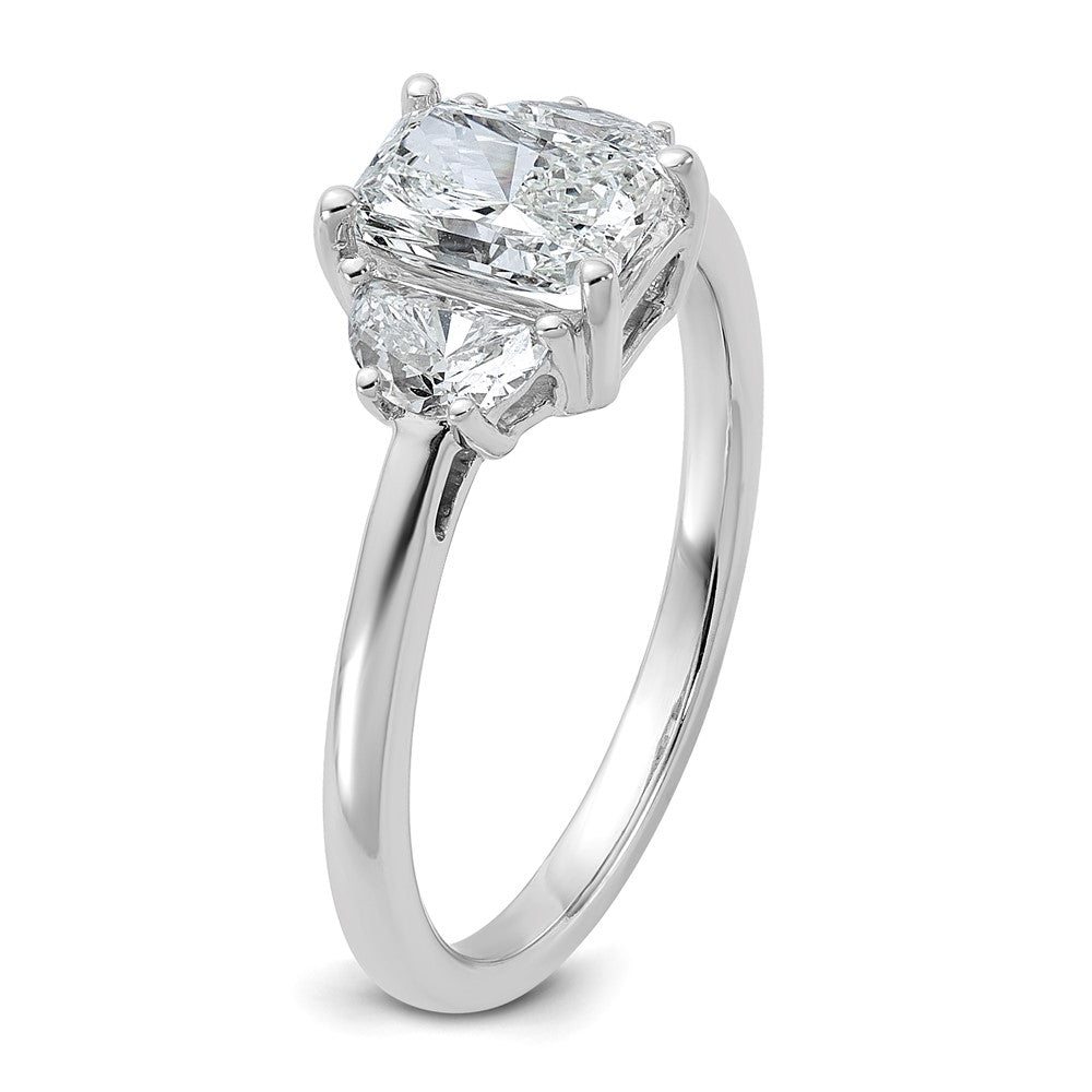 Radiant lab-grown diamond three-stone engagement ring in 14K white gold