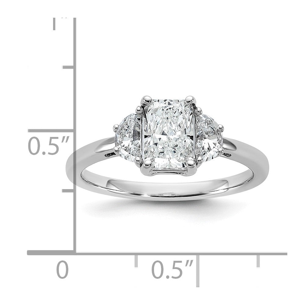 Radiant lab-grown diamond three-stone engagement ring in 14K white gold