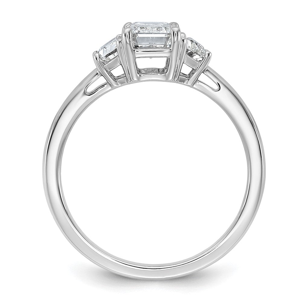 Emerald lab-grown diamond three-stone engagement ring in 14K white gold