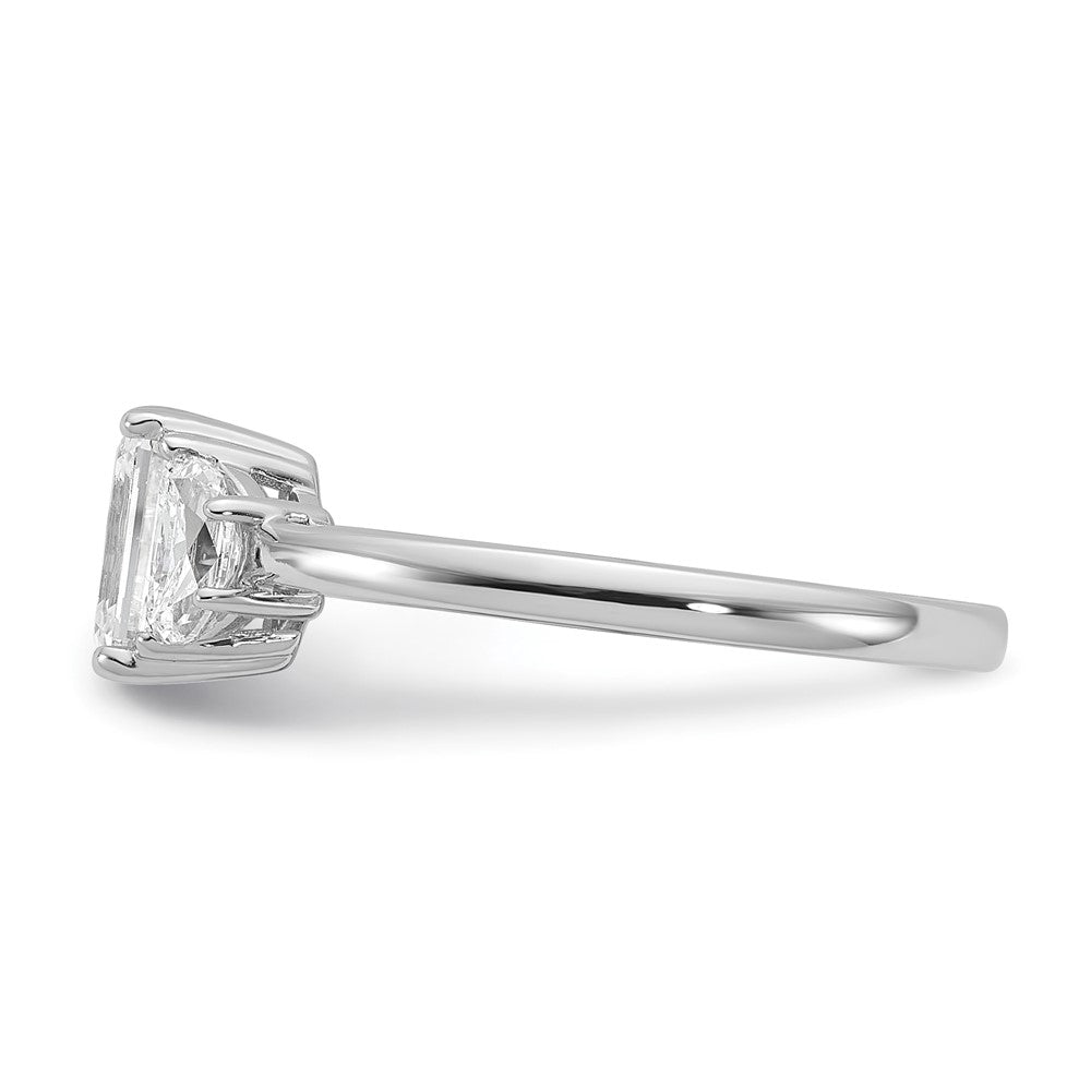 Emerald lab-grown diamond three-stone engagement ring in 14K white gold