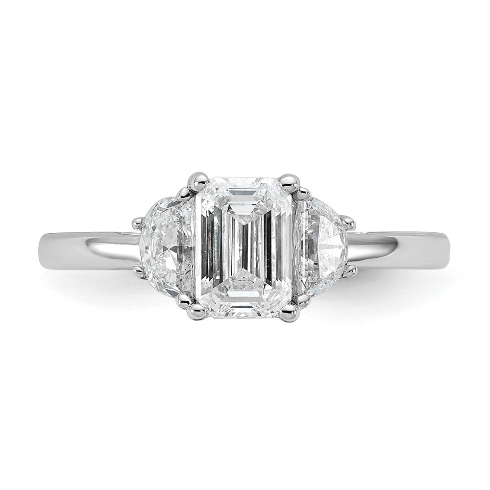 Emerald lab-grown diamond three-stone engagement ring in 14K white gold