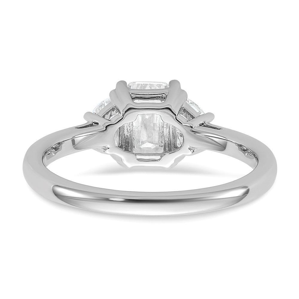 Emerald lab-grown diamond three-stone engagement ring in 14K white gold